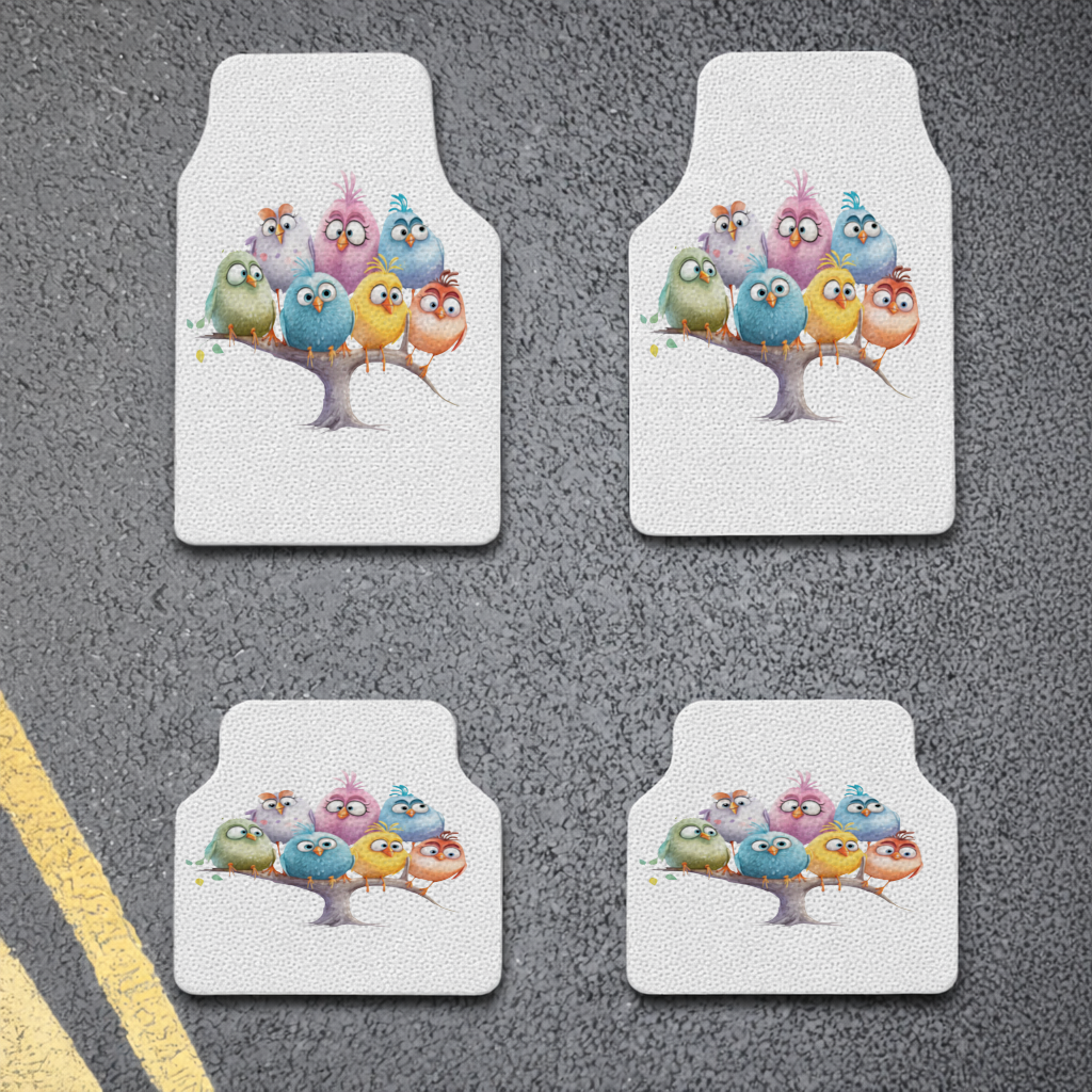 Whimsical Colorful Birds on Branch Car Floor Mats