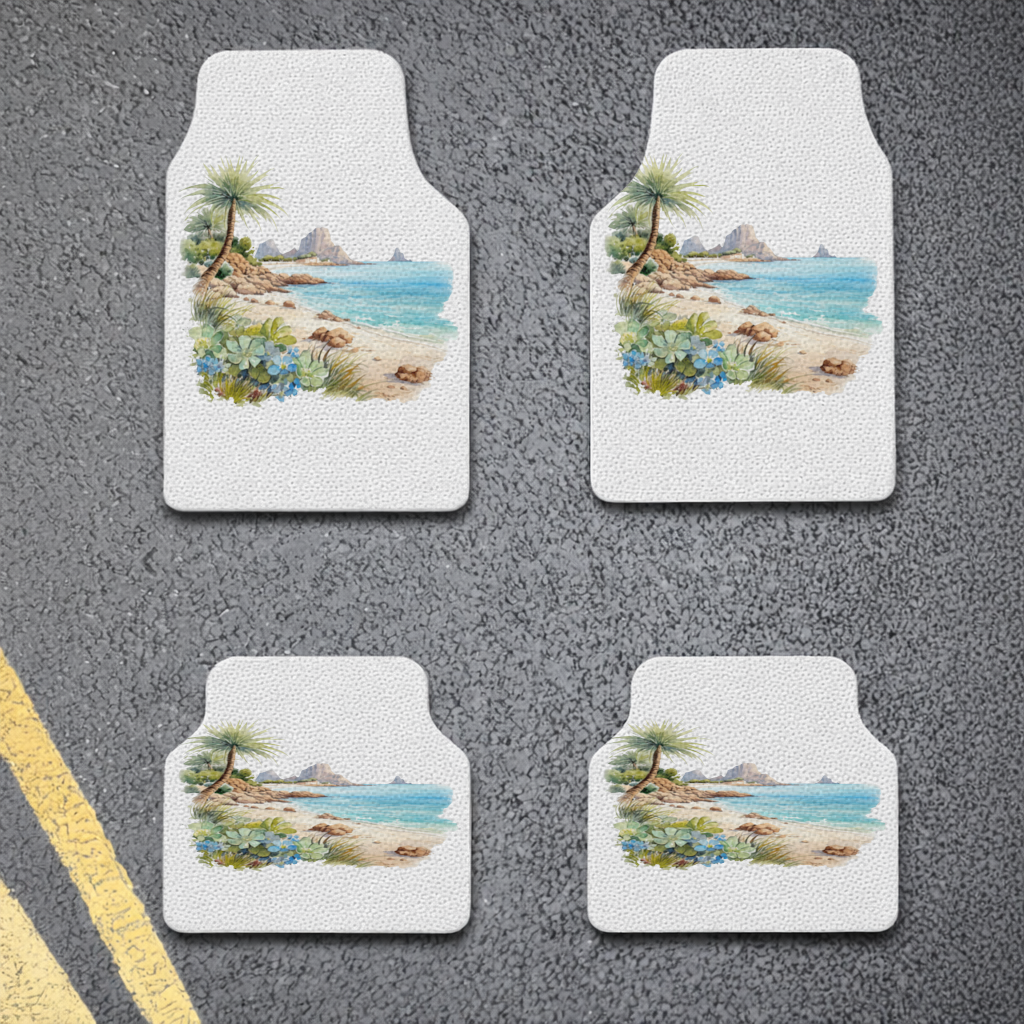 Tropical Palm Tree and Turquoise Sea Car Floor Mats