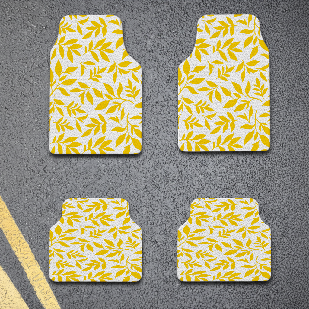 Mustard Yellow Botanical Leaves Car Floor Mats