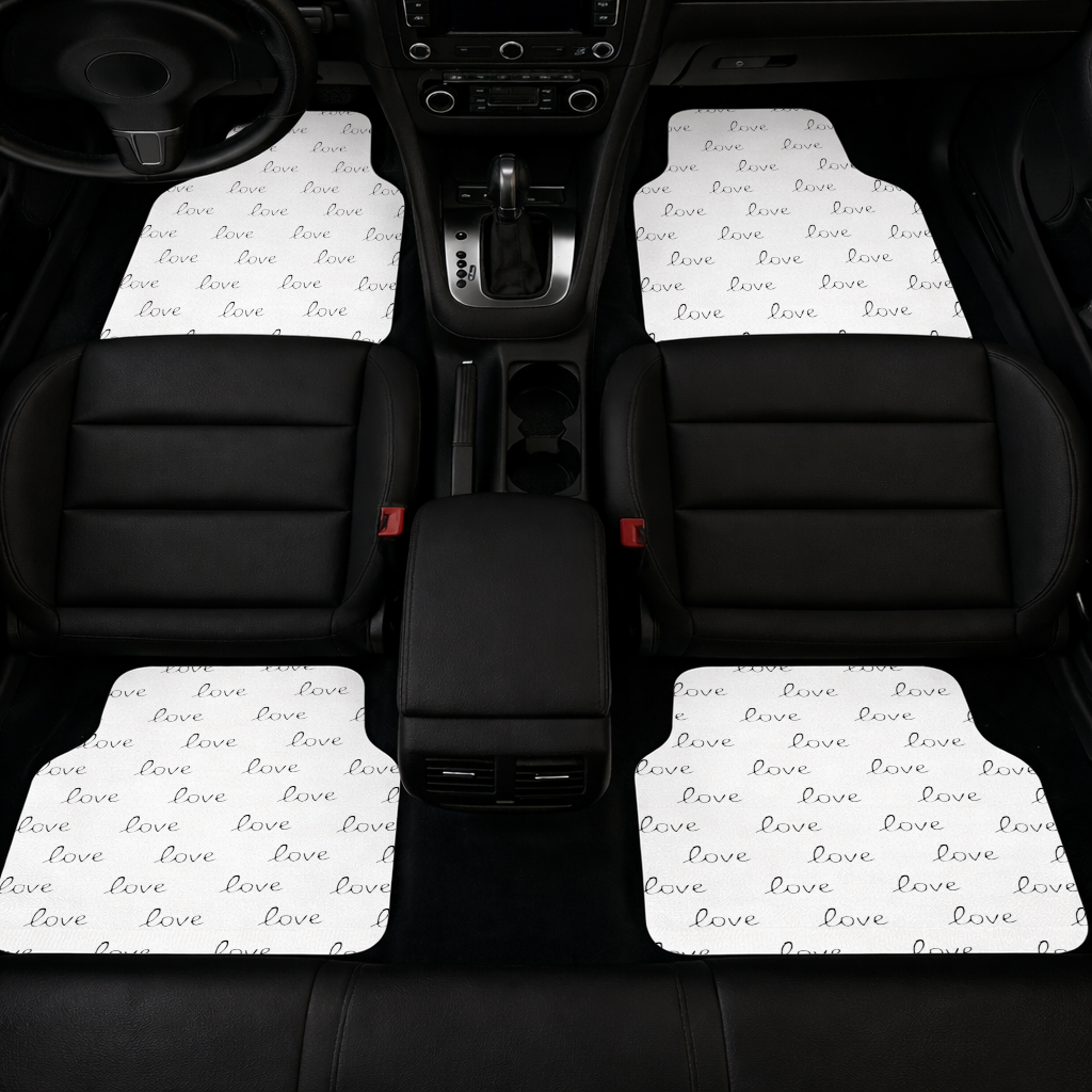 Minimal Black and White Love Text Pattern Design Car Floor Mats