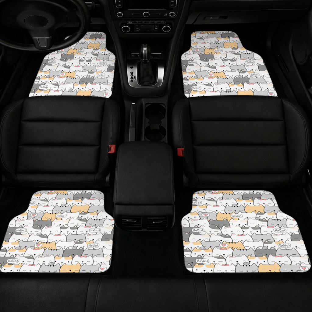 Cute Cartoon Cats Pattern with Speech Bubbles Car Floor Mats