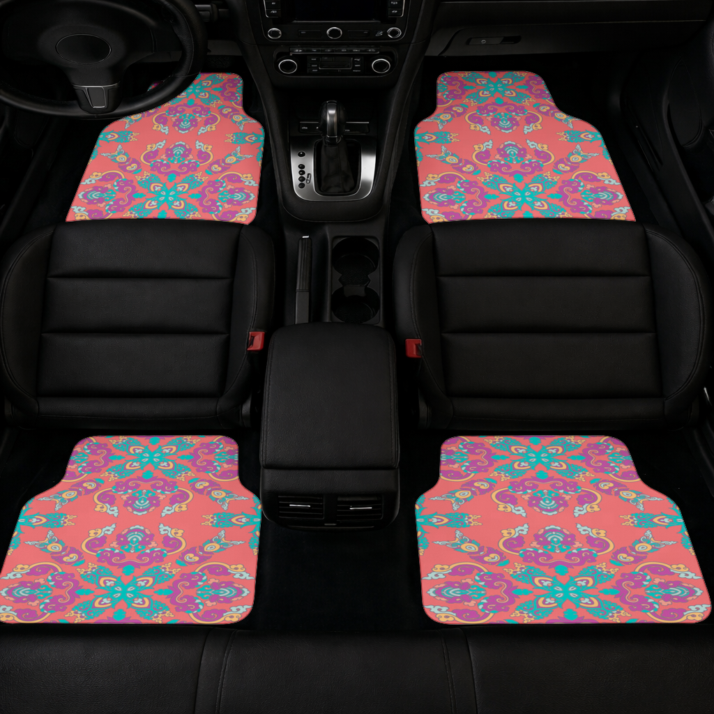 Vibrant Red Oriental Mandala Pattern Car Floor Mats