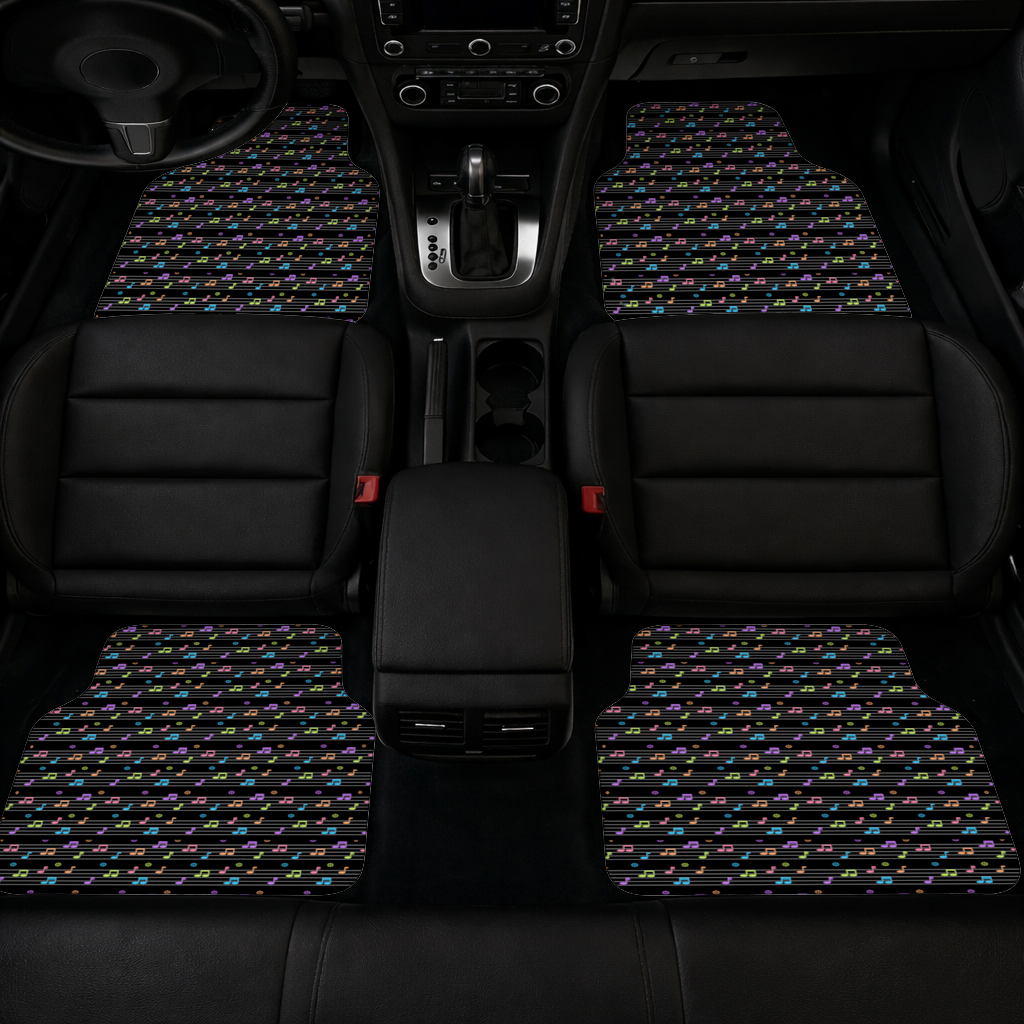 Vibrant Neon Music Notes and Rhythm Seamless Pattern Car Floor Mats