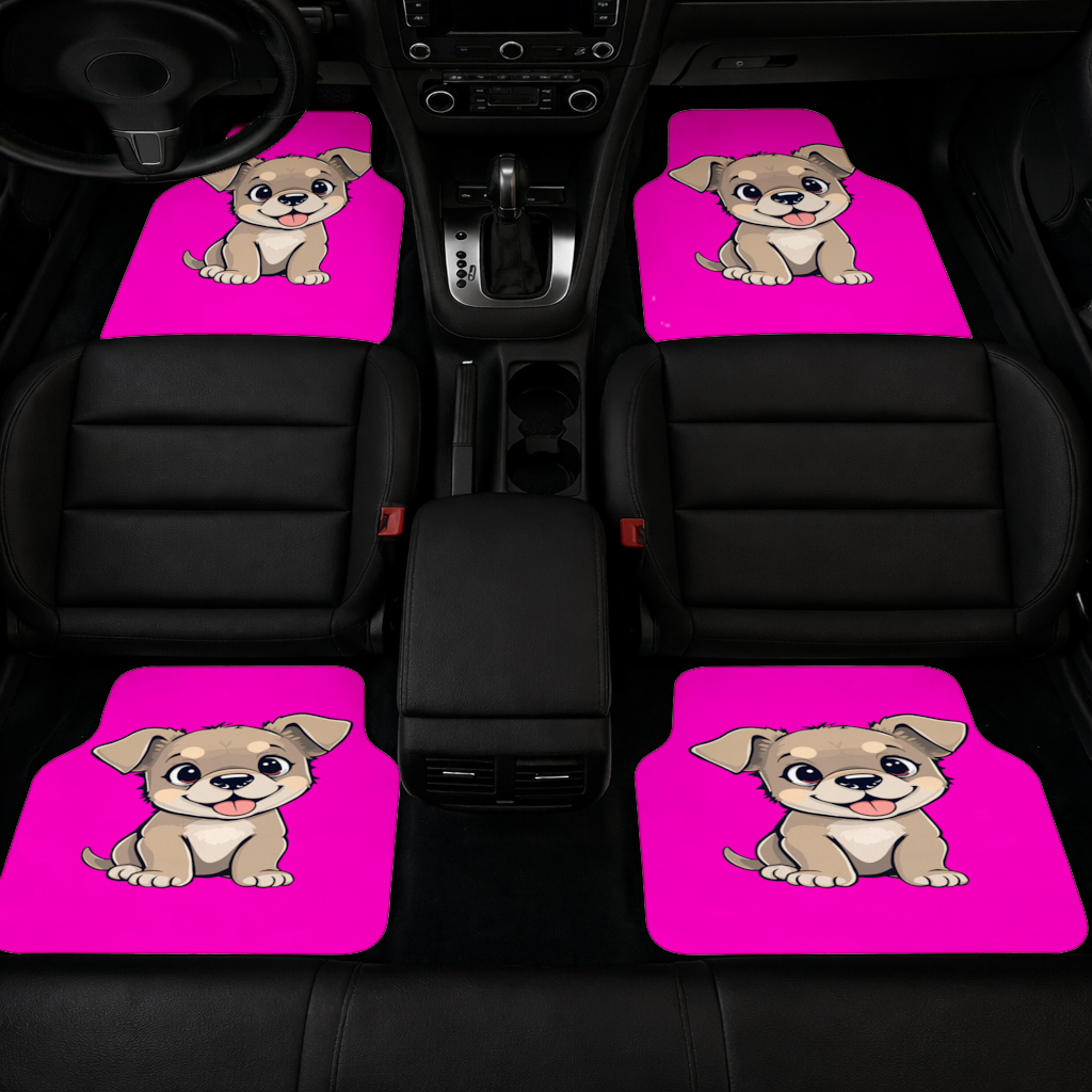 Cute Dog Illustration on Pink Background Car Floor Mats