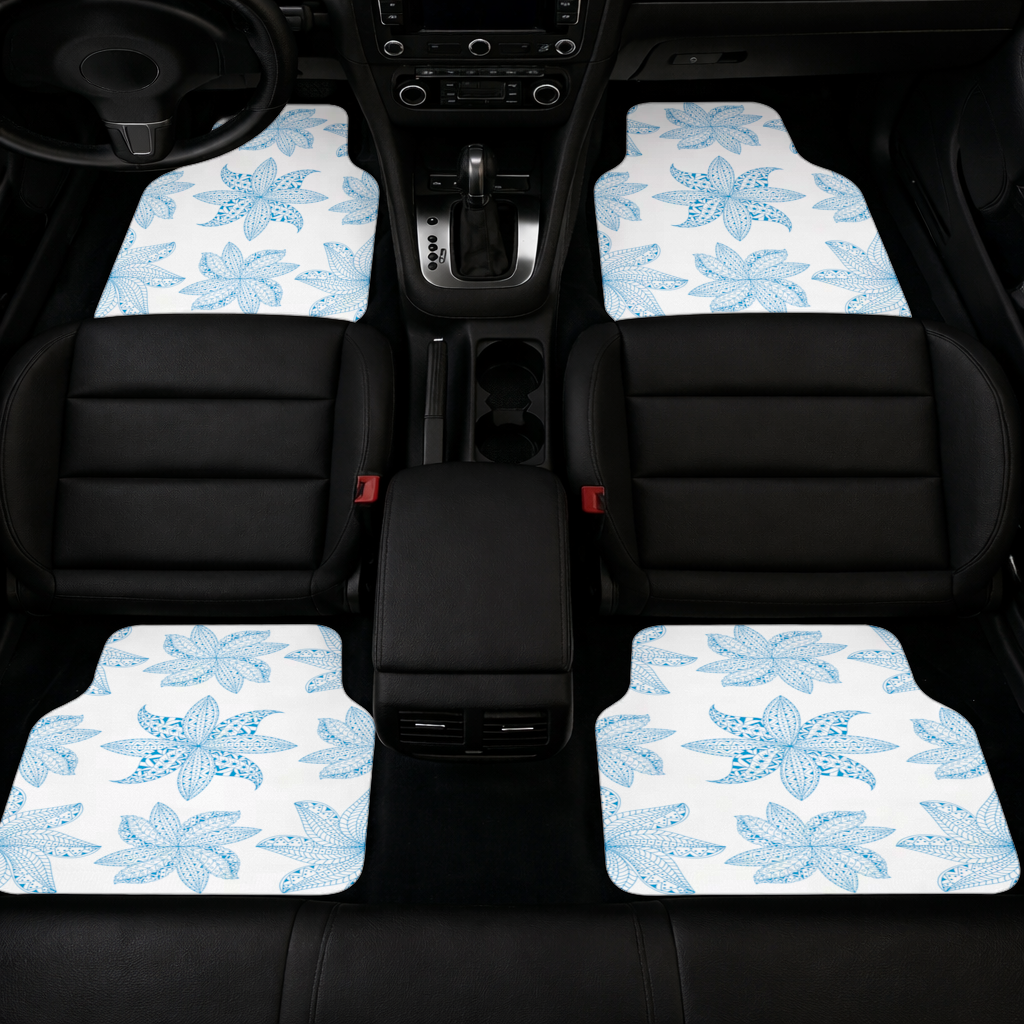 Blue Mandala Floral and Leaf Zentangle Pattern Car Floor Mats
