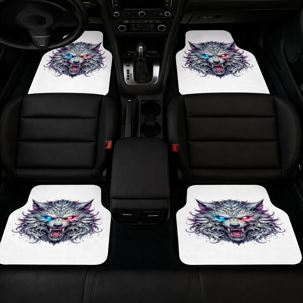 Fierce Wolf Head Illustration Heterochromia Eyes, Savage Wolf Car Floor Mats