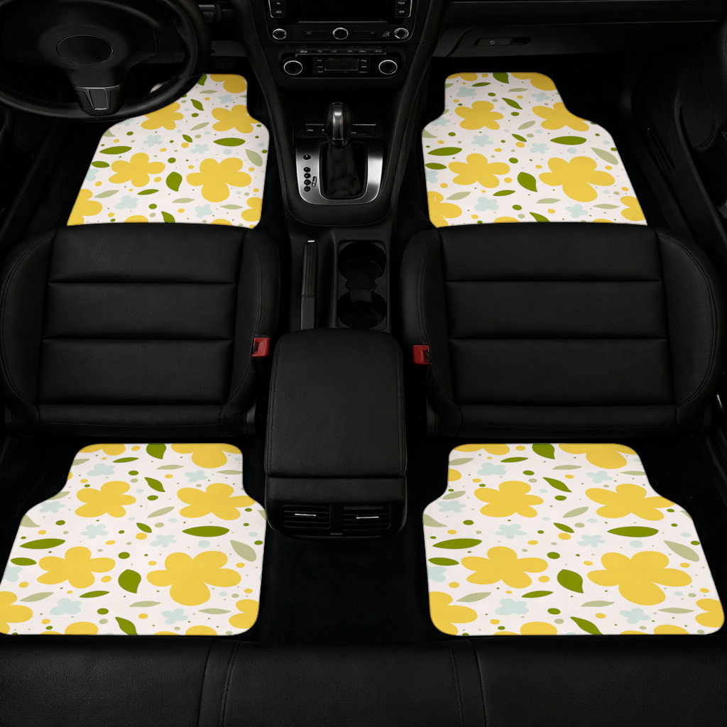 Yellow Floral and Leaf Boho Seamless Pattern Car Floor Mats
