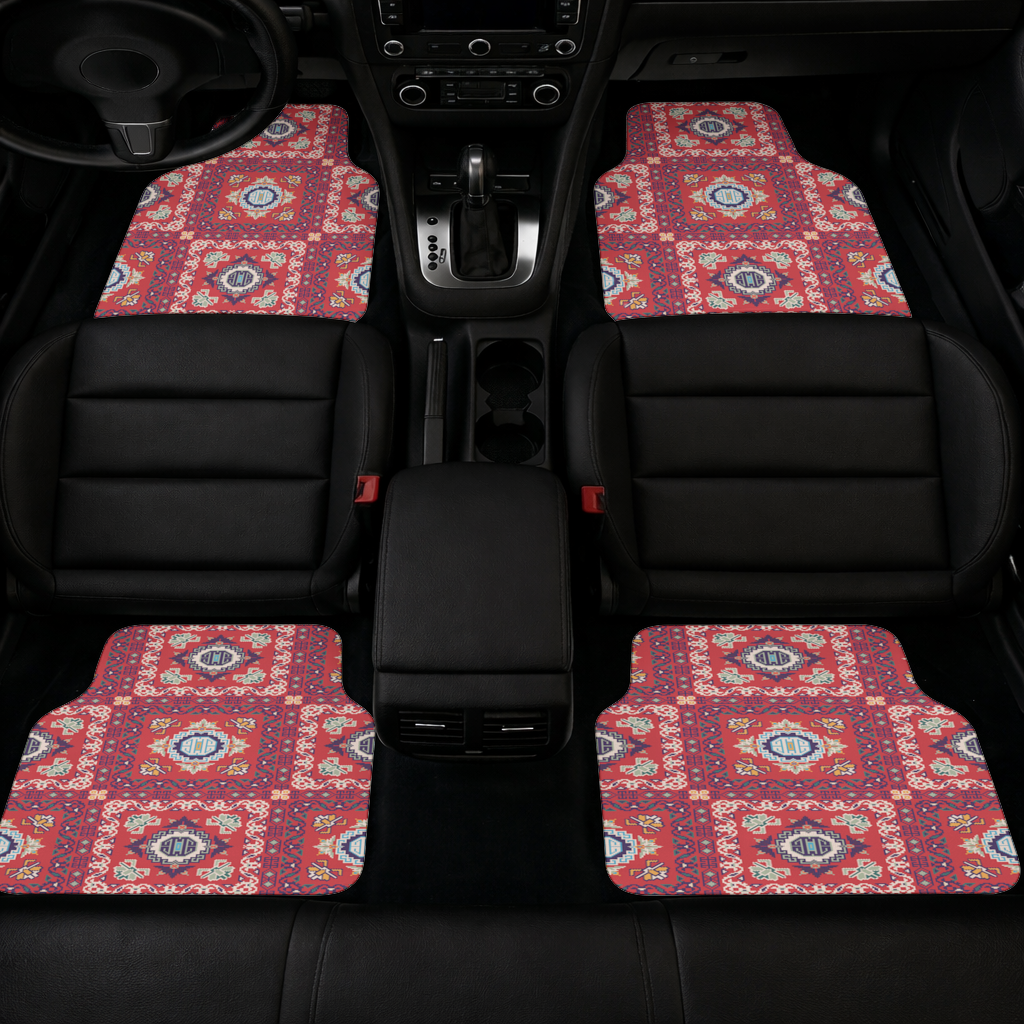 Traditional Kilim Inspired Red Ethnic Geometric Pattern Car Floor Mats