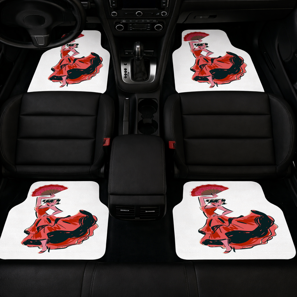 Flamenco Dancer with Fan Illustration Car Floor Mats