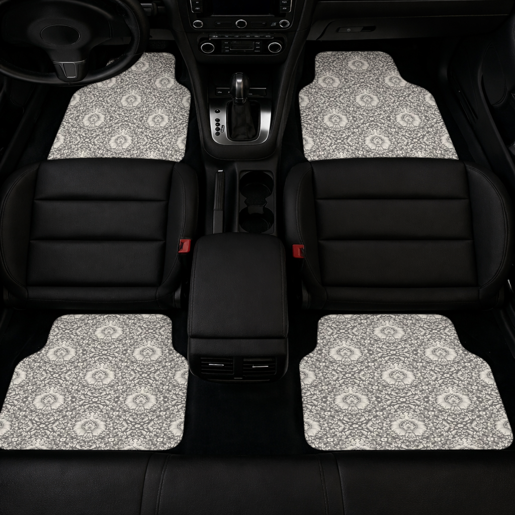 Klasik Vintage Damask Çiçekli Desen Oto Paspası (4 Adet)