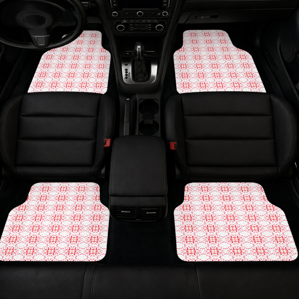 Red and White Traditional Tile Style Pattern Car Floor Mats