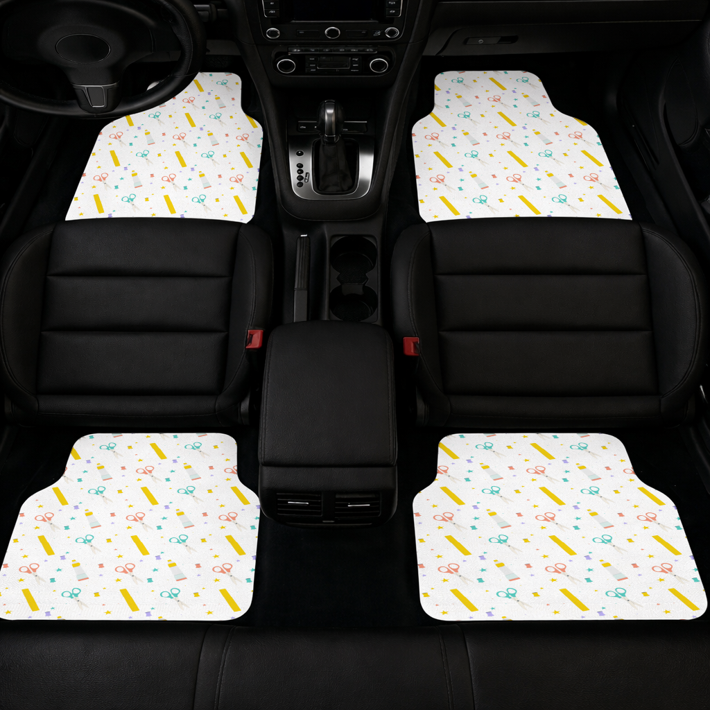 Colorful School and Stationery Supplies Pattern Car Floor Mats