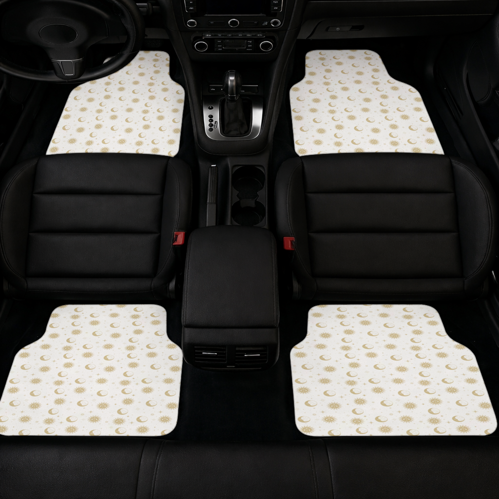 Golden Sun and Moon Mystical Pattern Car Floor Mats