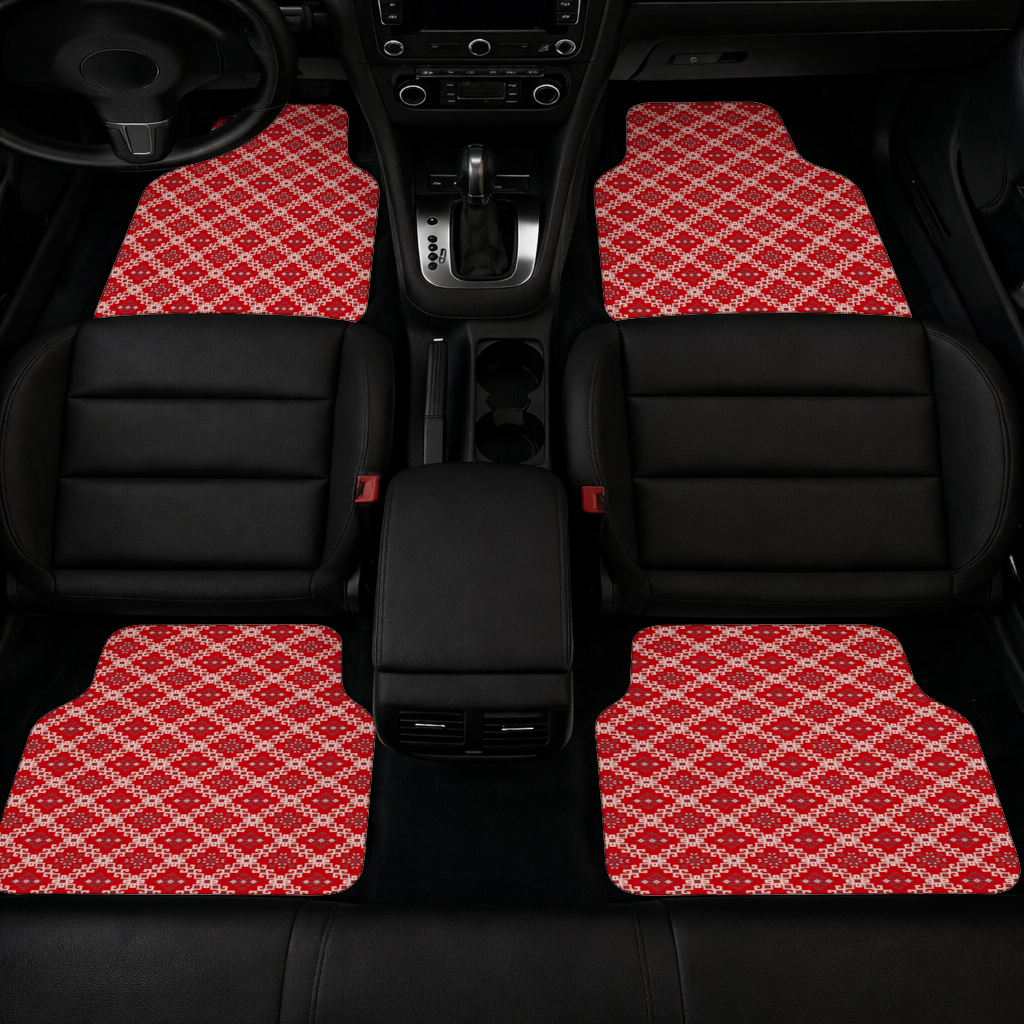 Red Ethnic Embroidery Pattern Car Floor Mats