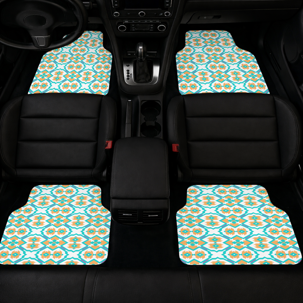 Orange and Turquoise Geometric Pattern Car Floor Mats