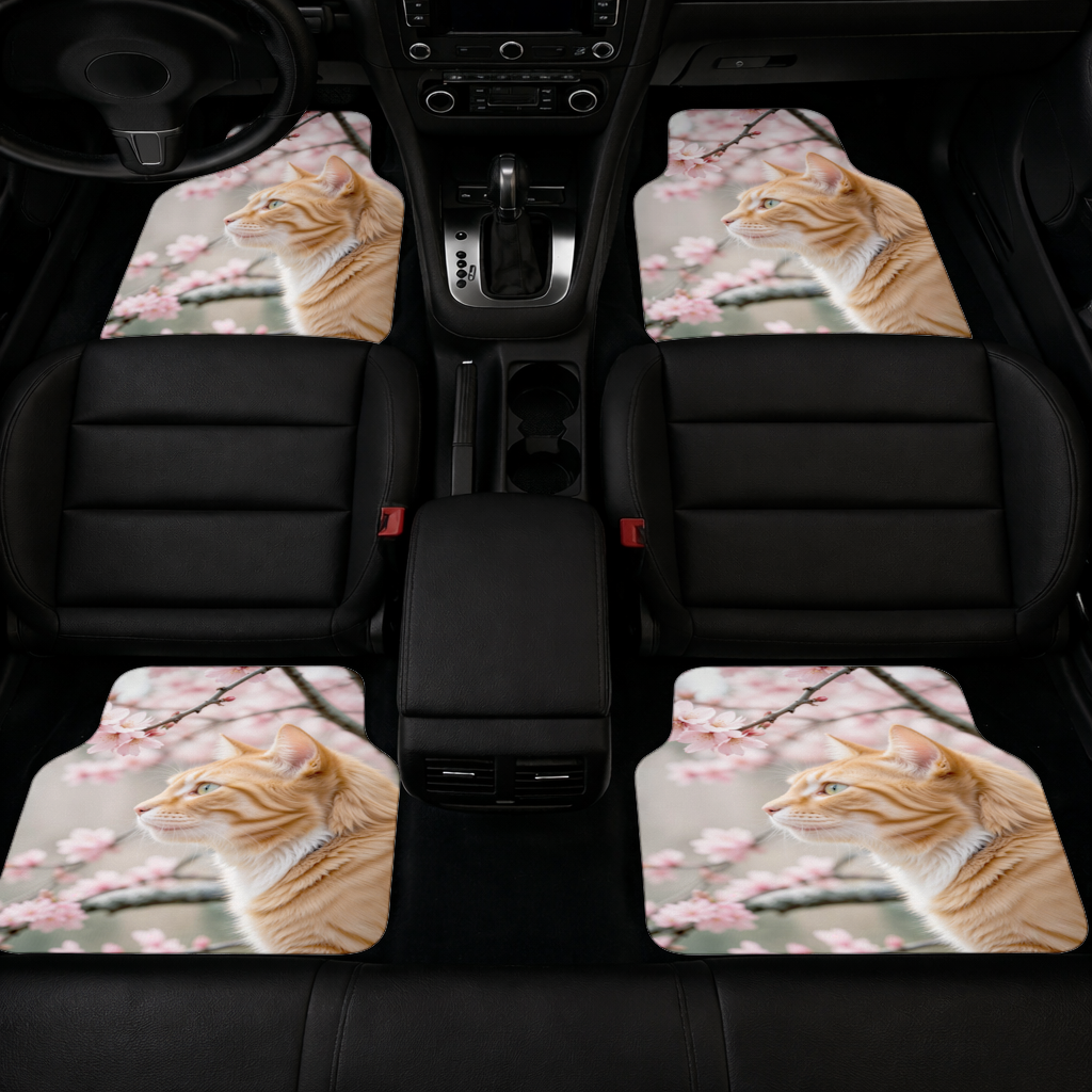 Adorable Ginger Cat Portrait Among Spring Flowers Car Floor Mats