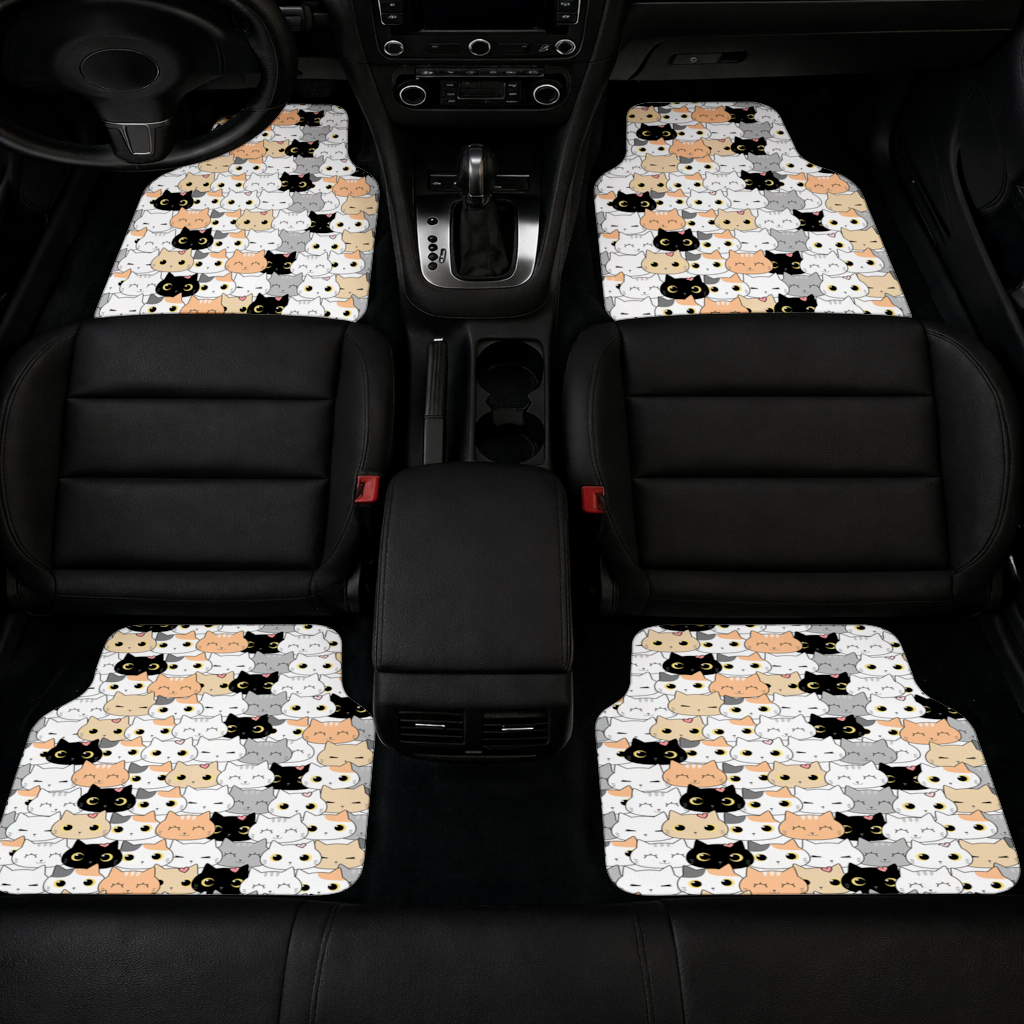 Colorful Cute Cat Faces Seamless Pattern Car Floor Mats
