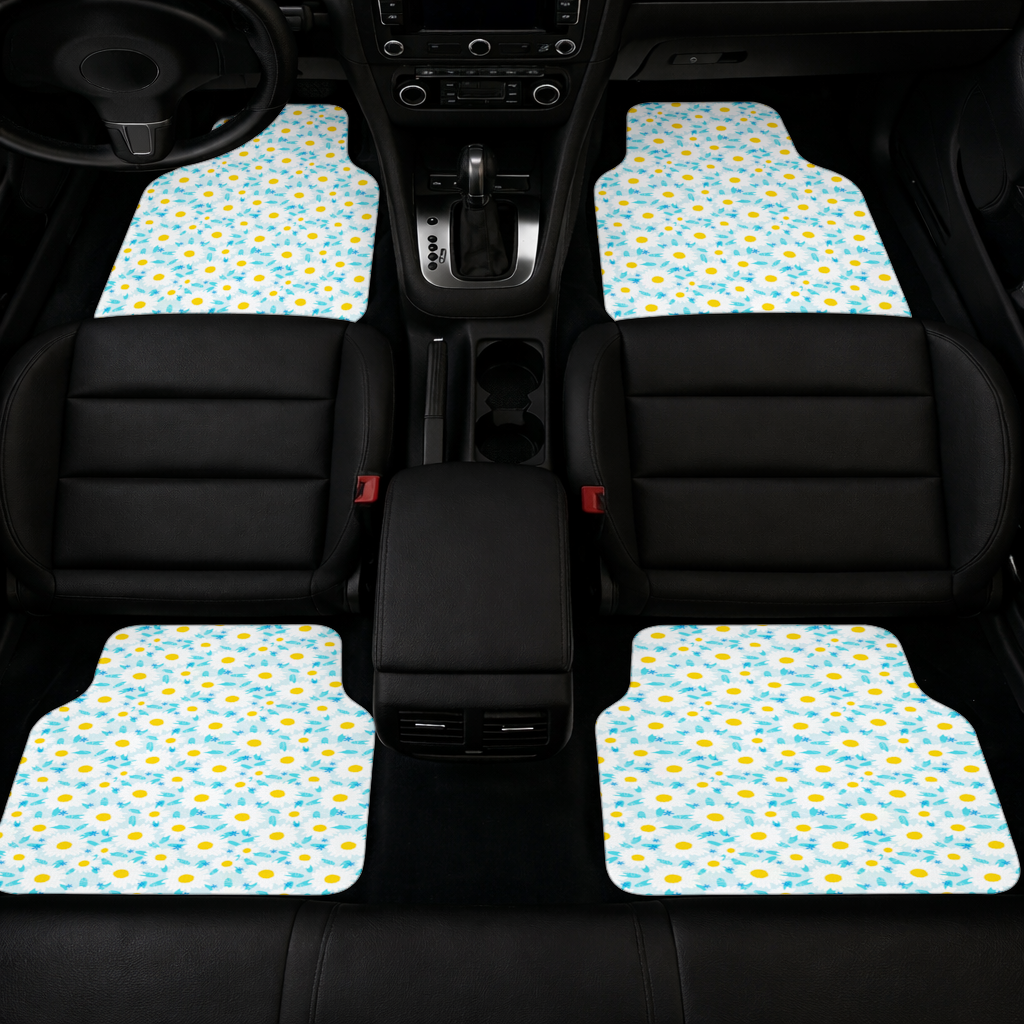 Daisy Garden and Turquoise Leaves Pattern Car Floor Mats