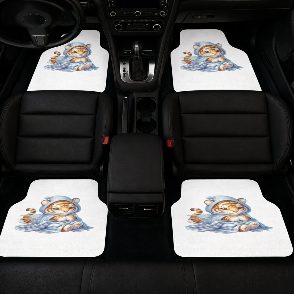 Sleepy Baby Tiger Cub on Books Car Floor Mats