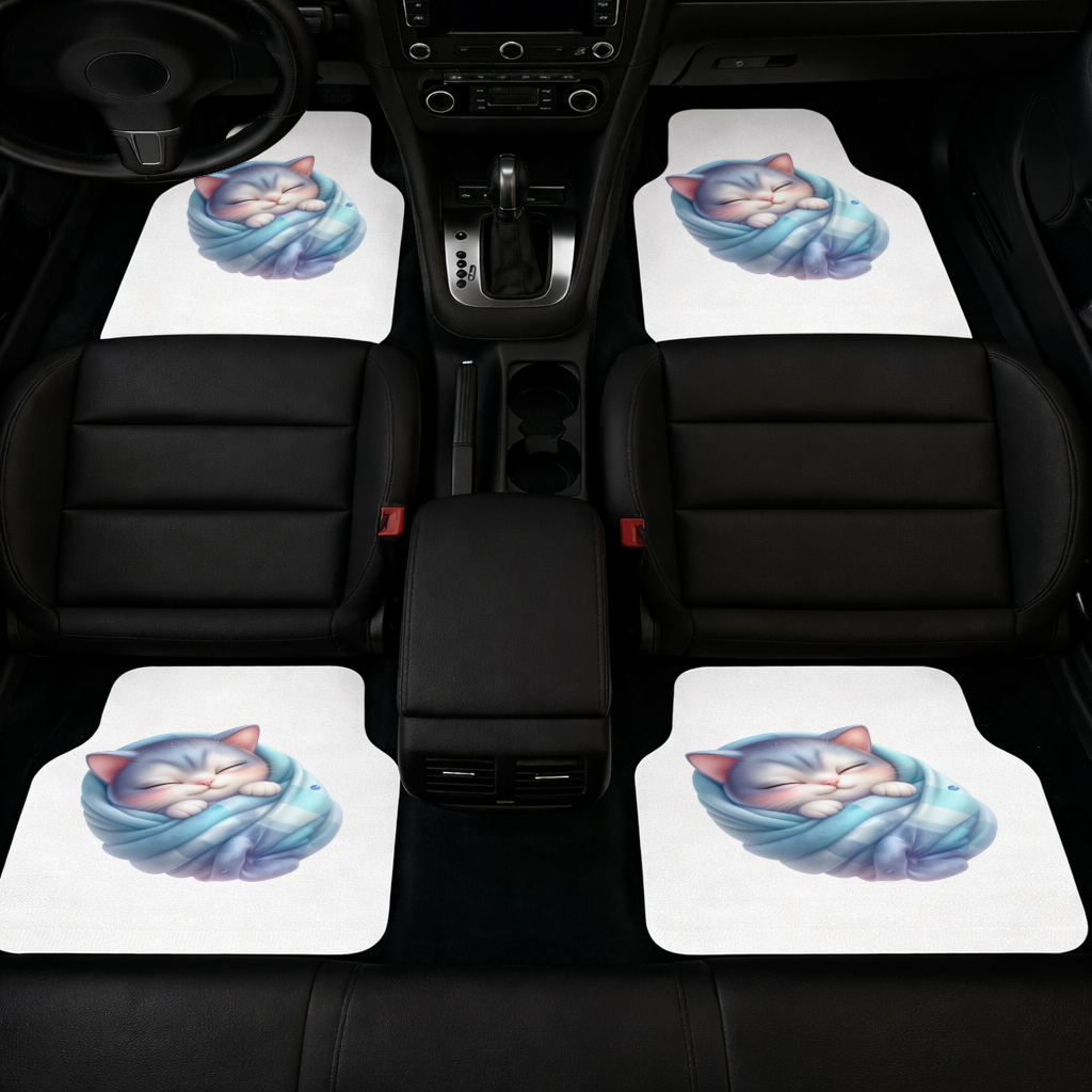 Kawaii Sleeping Kitten in Blue Swaddle Car Floor Mats