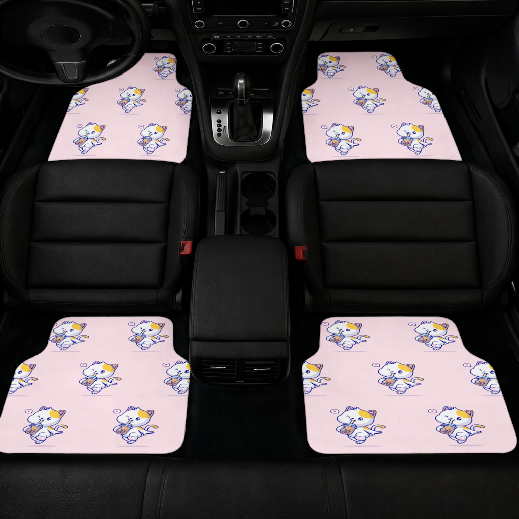 Kawaii Cat Drinking Boba Tea Car Floor Mats