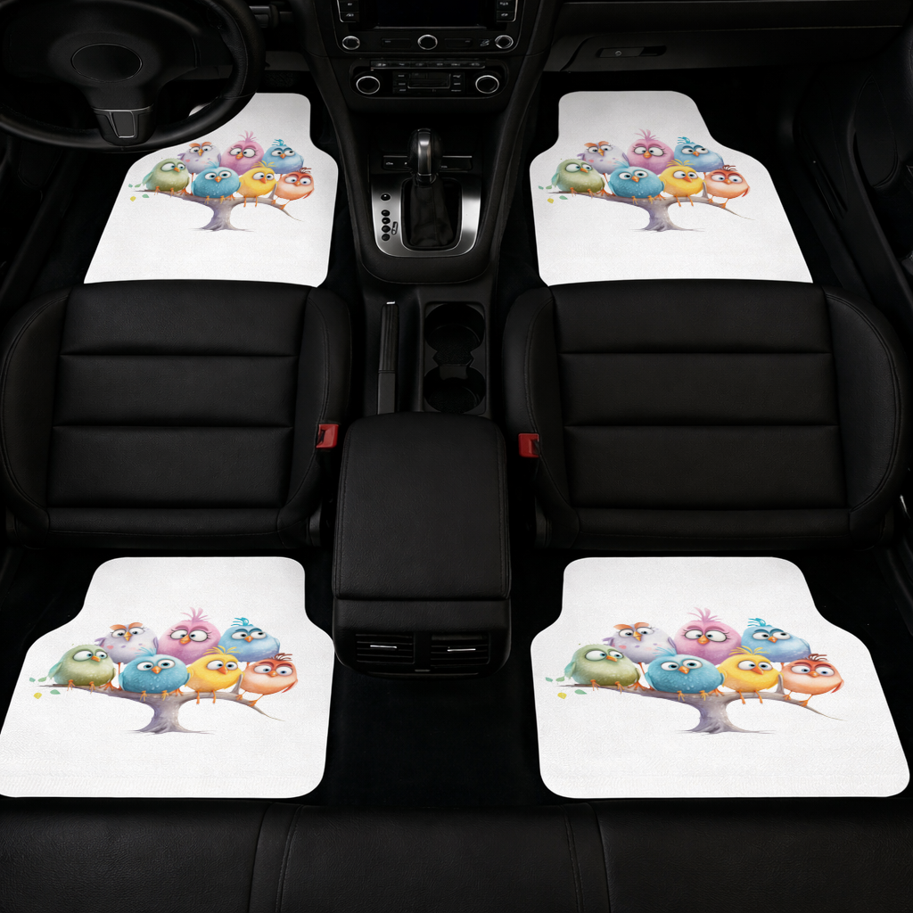 Whimsical Colorful Birds on Branch Car Floor Mats
