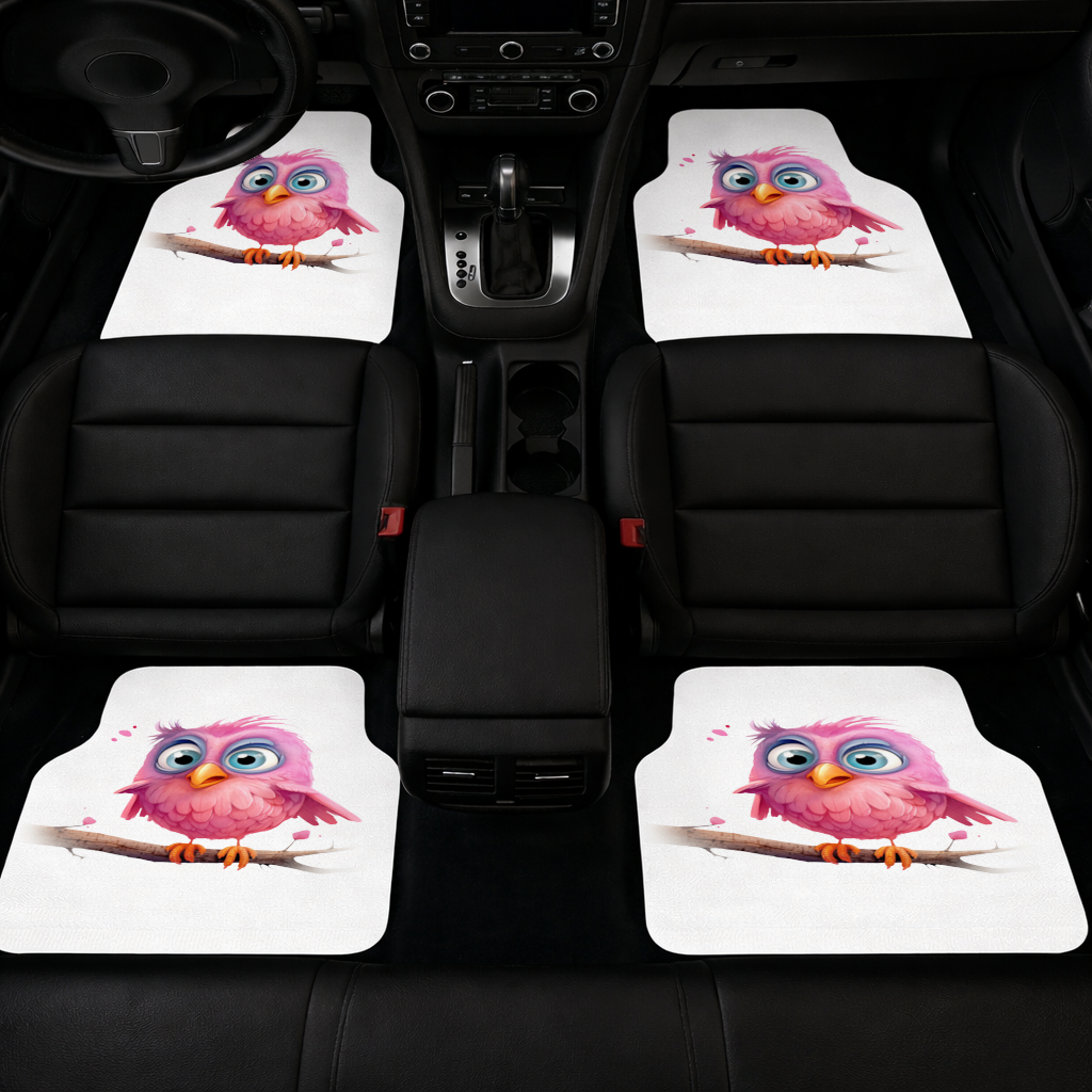 Cute Pink Bird with Large Blue Eyes Car Floor Mats