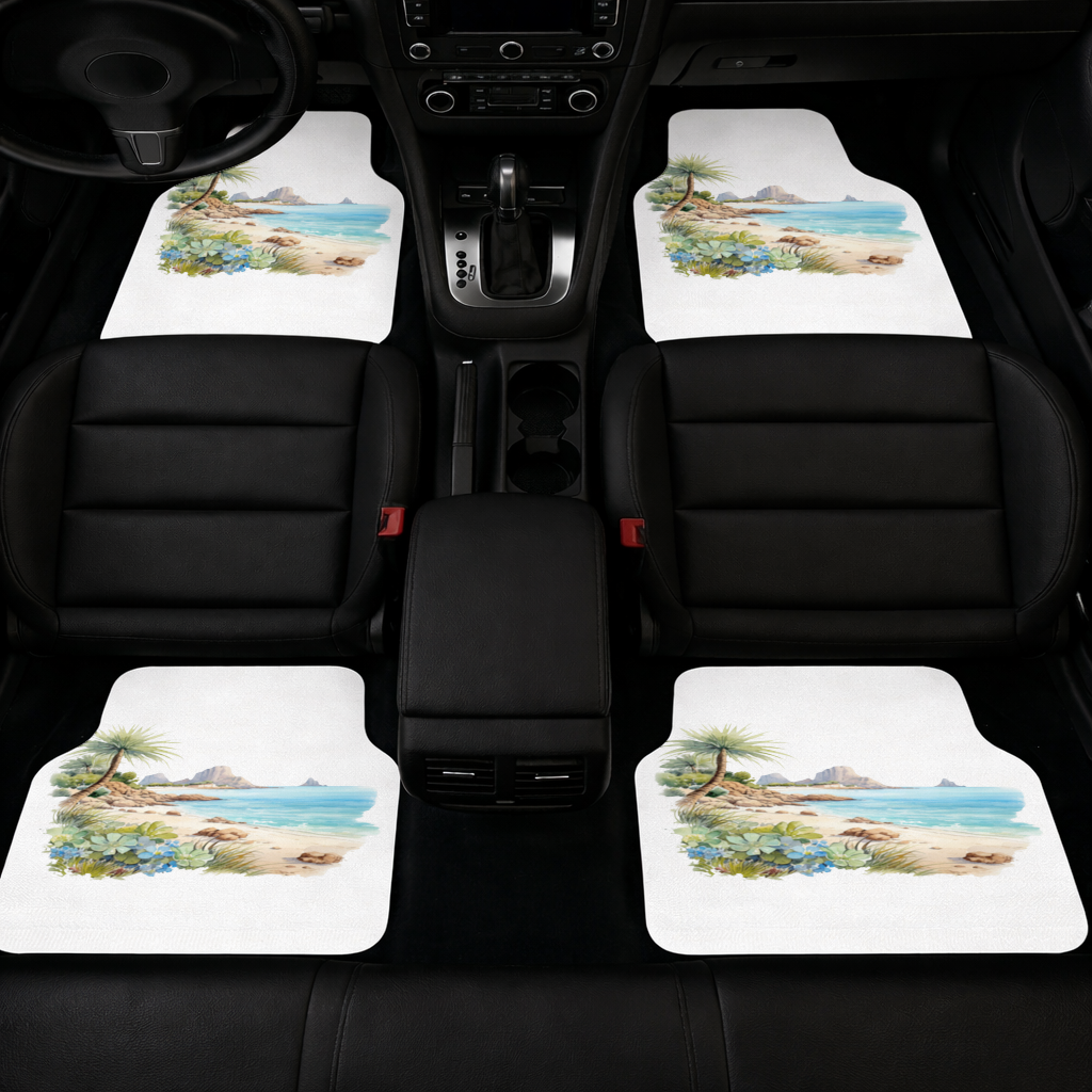 Tropical Palm Tree and Turquoise Sea Car Floor Mats