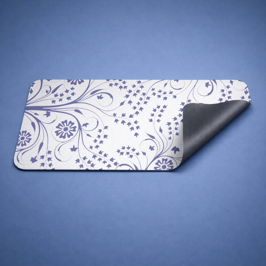 Blue White Vintage Floral Pattern Mouse Pad