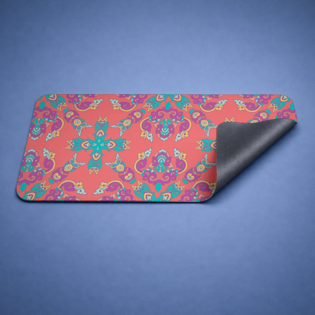 Vibrant Red Oriental Mandala Pattern Mouse Pad