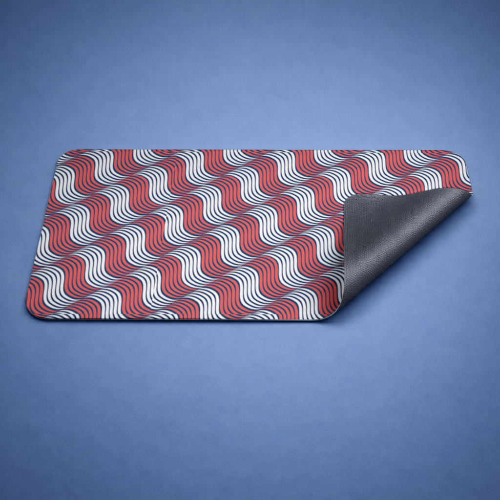 Red and Navy Wavy Line Pattern Mouse Pad