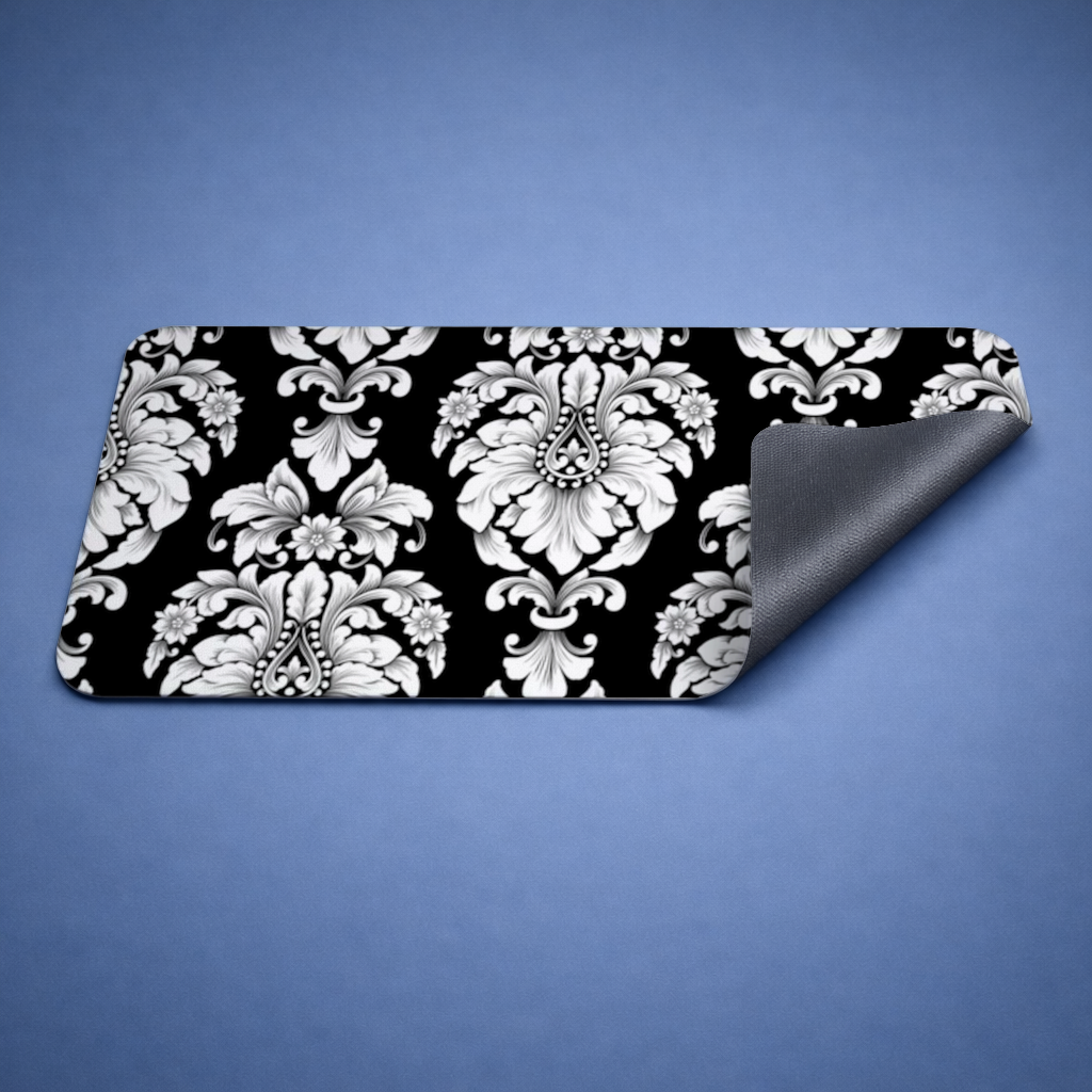 Black and White Baroque Floral Pattern Mouse Pad