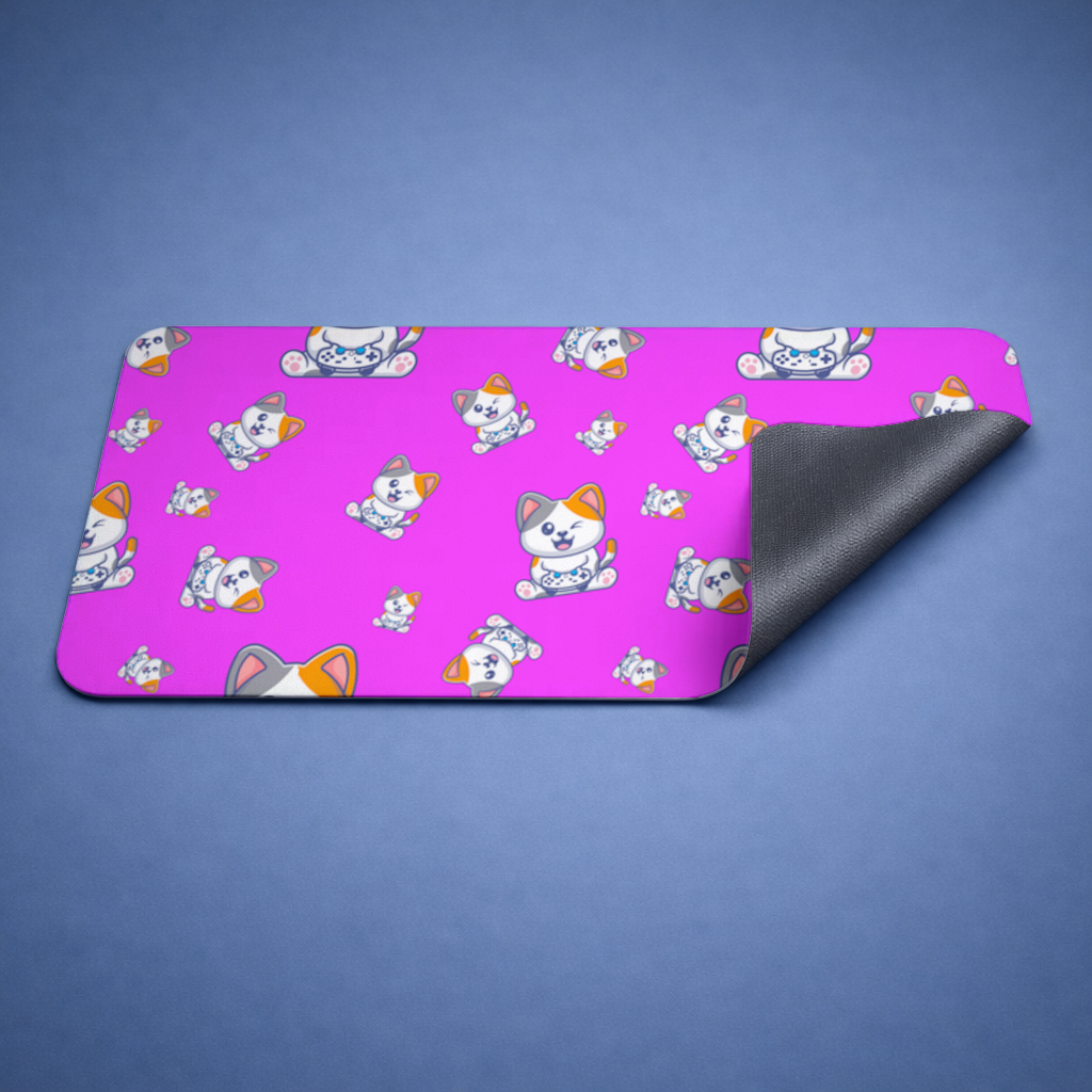 Pembe Zemin Üzerinde Sevimli Çizgi Kedi Deseni Mouse Pad