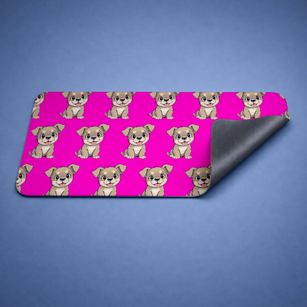 Cute Dog Illustration on Pink Background Mouse Pad