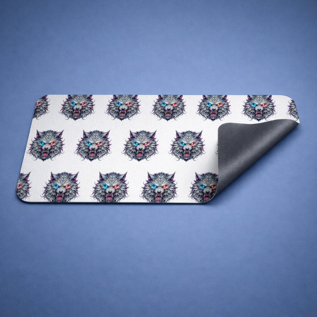 Fierce Wolf Head Illustration Heterochromia Eyes, Savage Wolf Mouse Pad