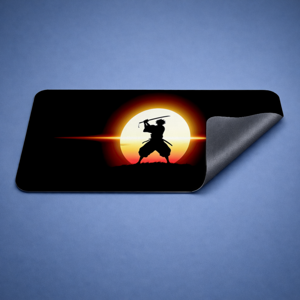 Samurai Silhouette Under the Rising Sun Honor and Strength Mouse Pad