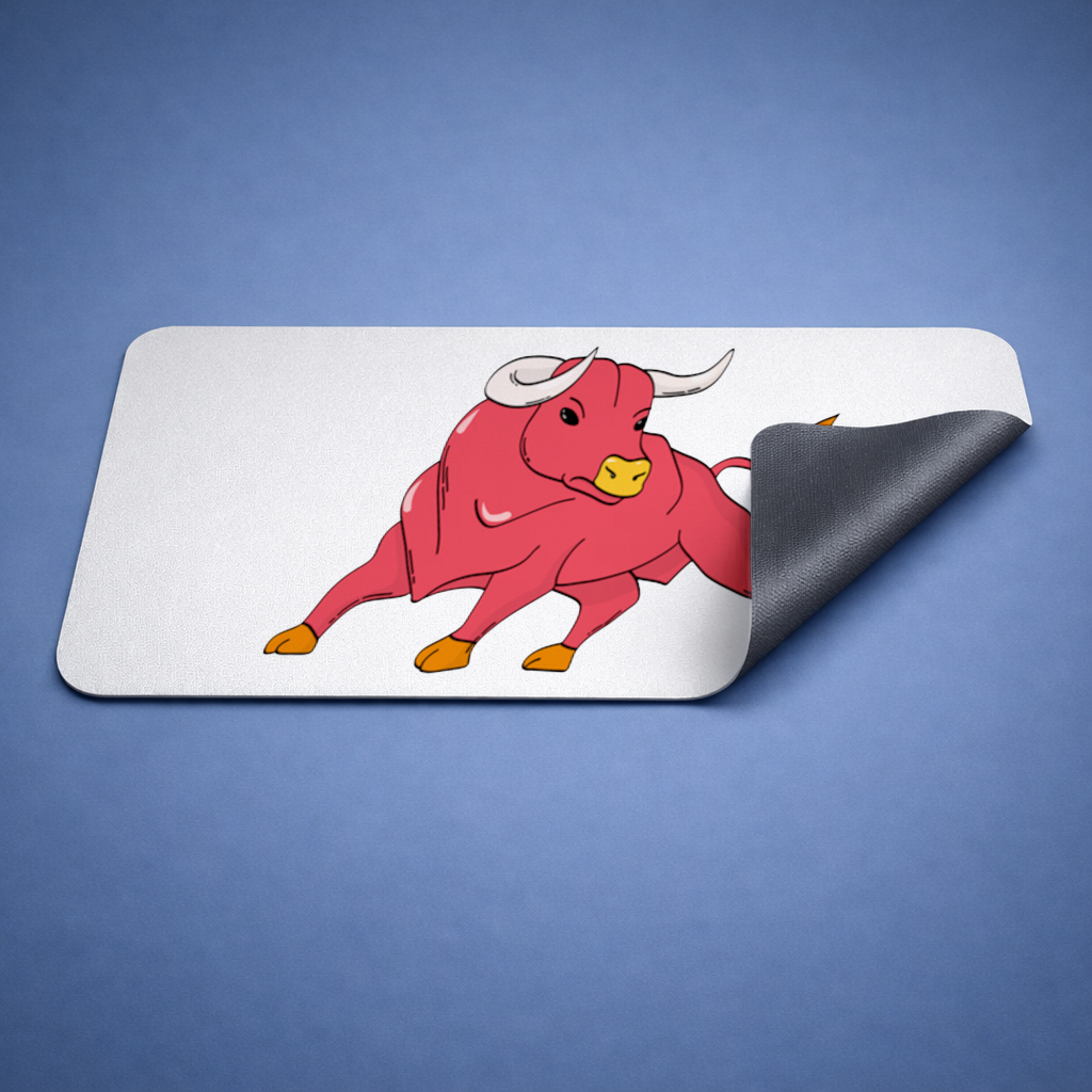 İspanyol Boğası Kırmızı Matador Tarzı Güçlü Boğa İllüstrasyonu Mouse Pad
