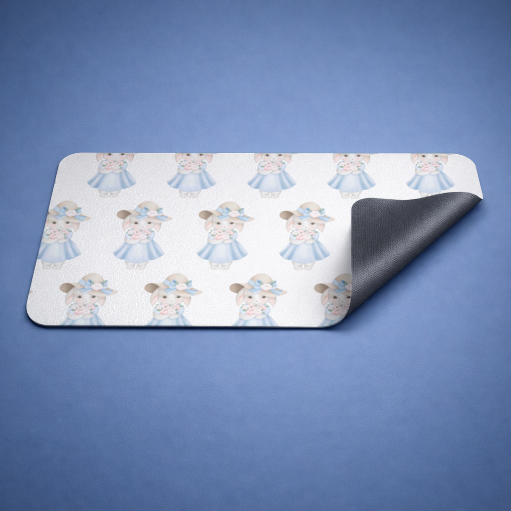 Cute Bunny with Hat Holding Flowers Mouse Pad