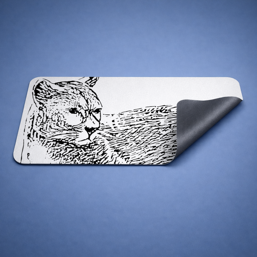 Black and White Wild Cat Sketch Illustration Mouse Pad