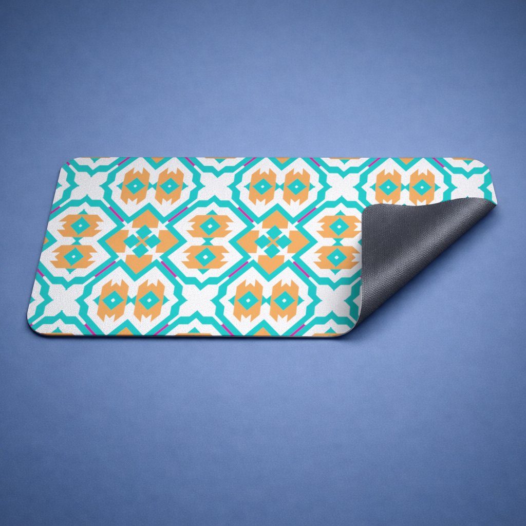 Orange and Turquoise Geometric Pattern Mouse Pad