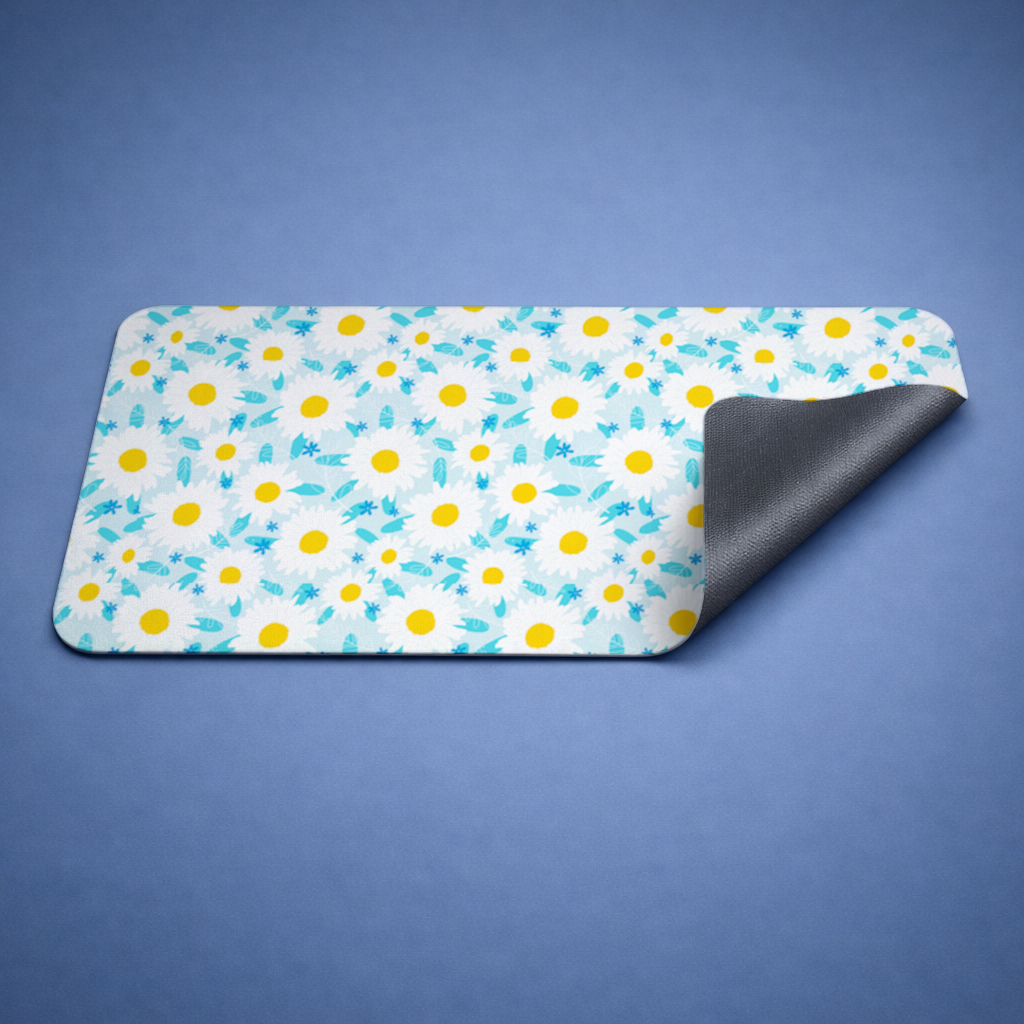 Daisy Garden and Turquoise Leaves Pattern Mouse Pad