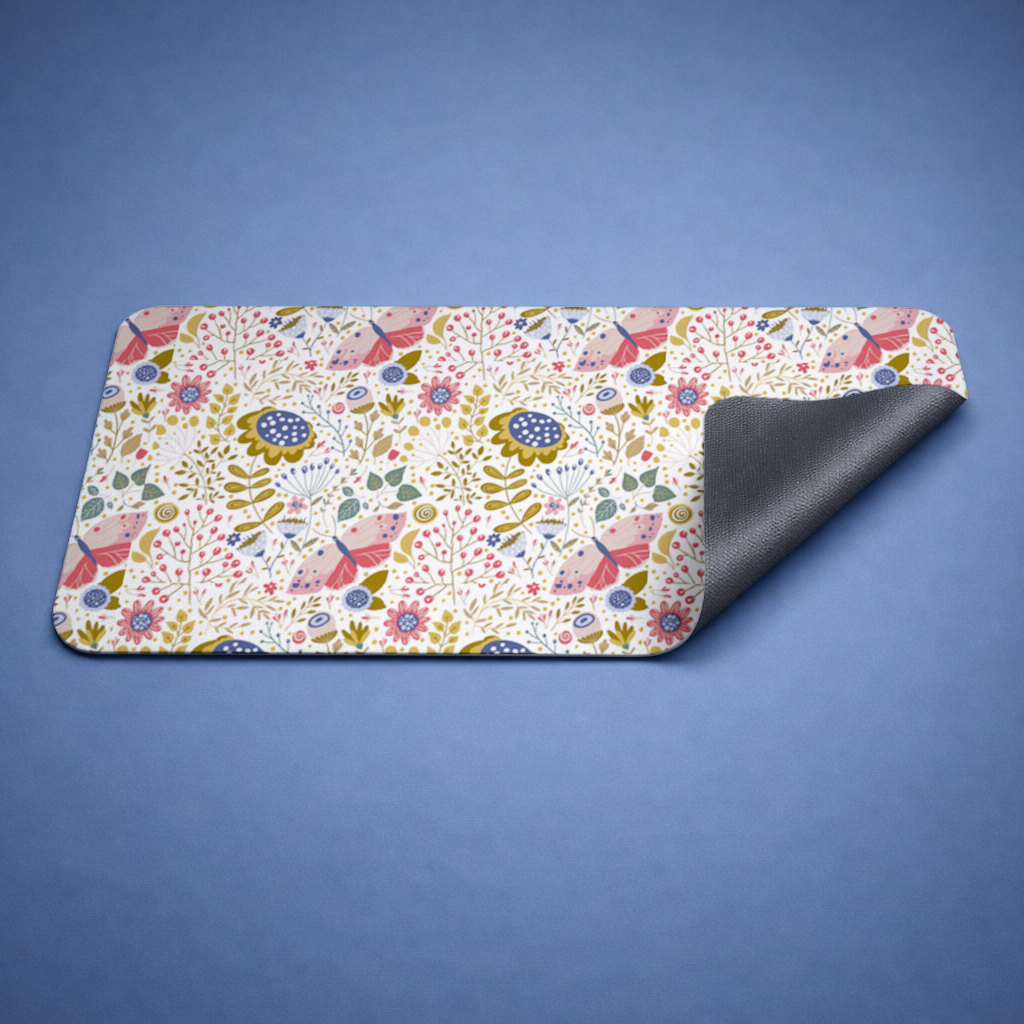 Folk Art Floral and Butterfly Pattern Mouse Pad