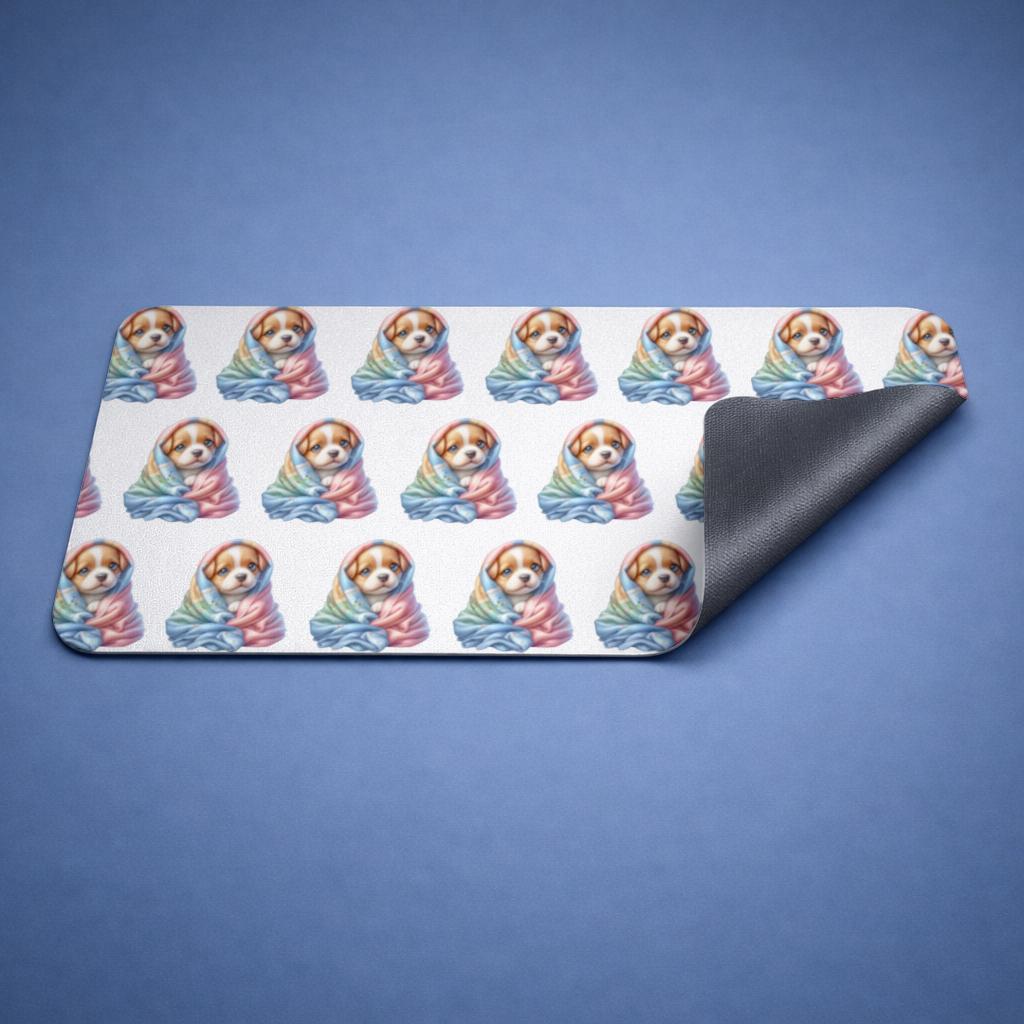 Cute Puppy Wrapped in Colorful Blanket Mouse Pad
