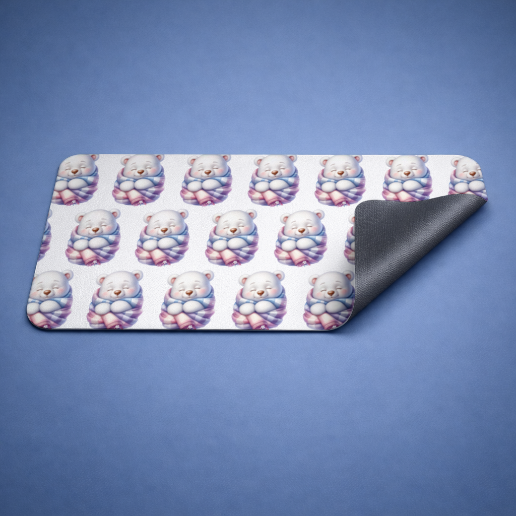 Cozy Sleepy Polar Bear Cub Mouse Pad