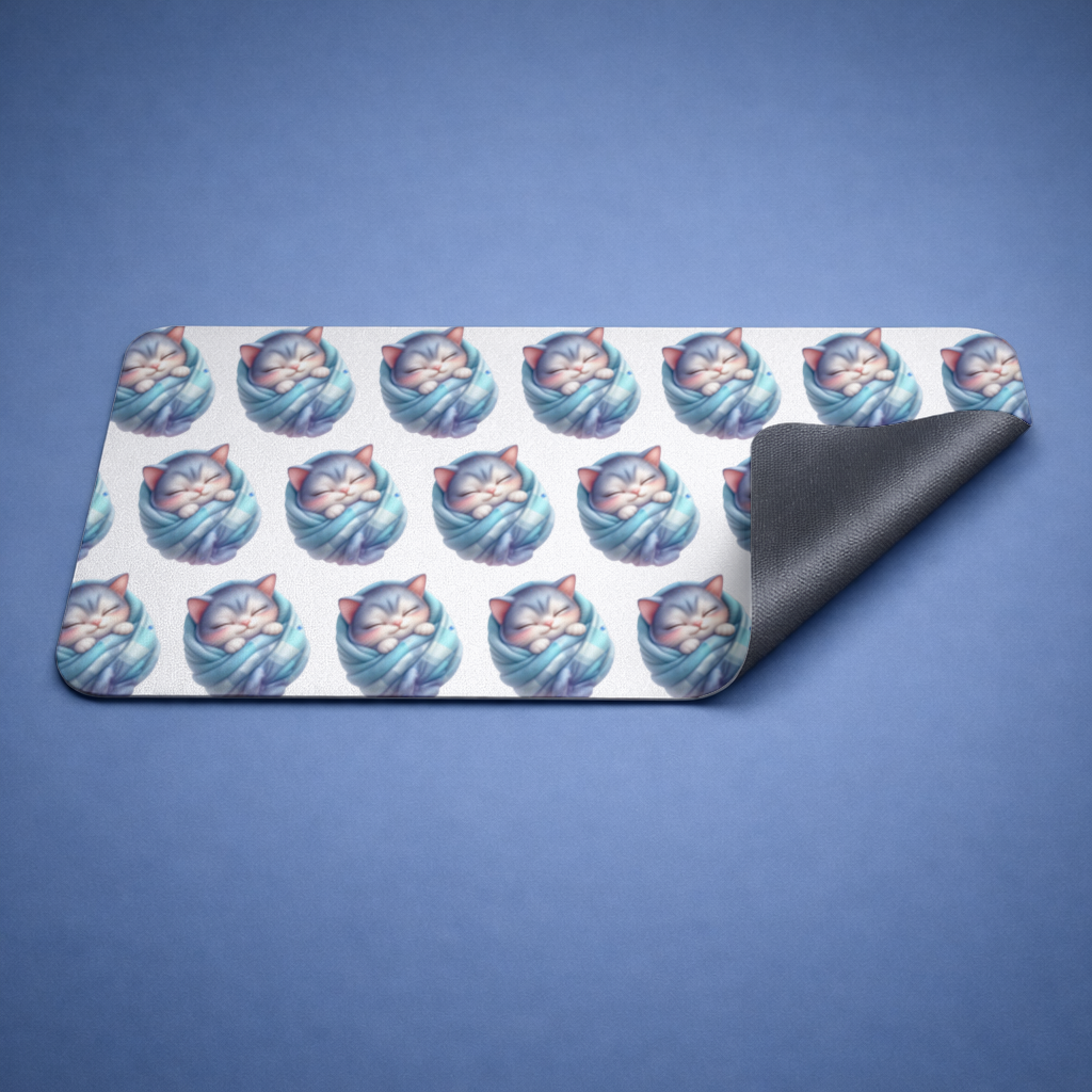 Kawaii Mavi Battaniyeli Uyuyan Kedi Mouse Pad