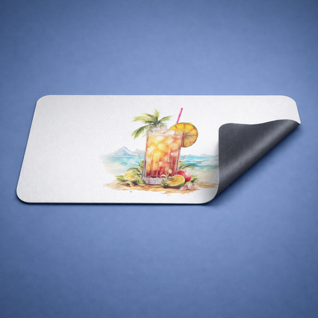 Egzotik Tropikal Sahilde Buzlu Meyveli İçecek Mouse Pad