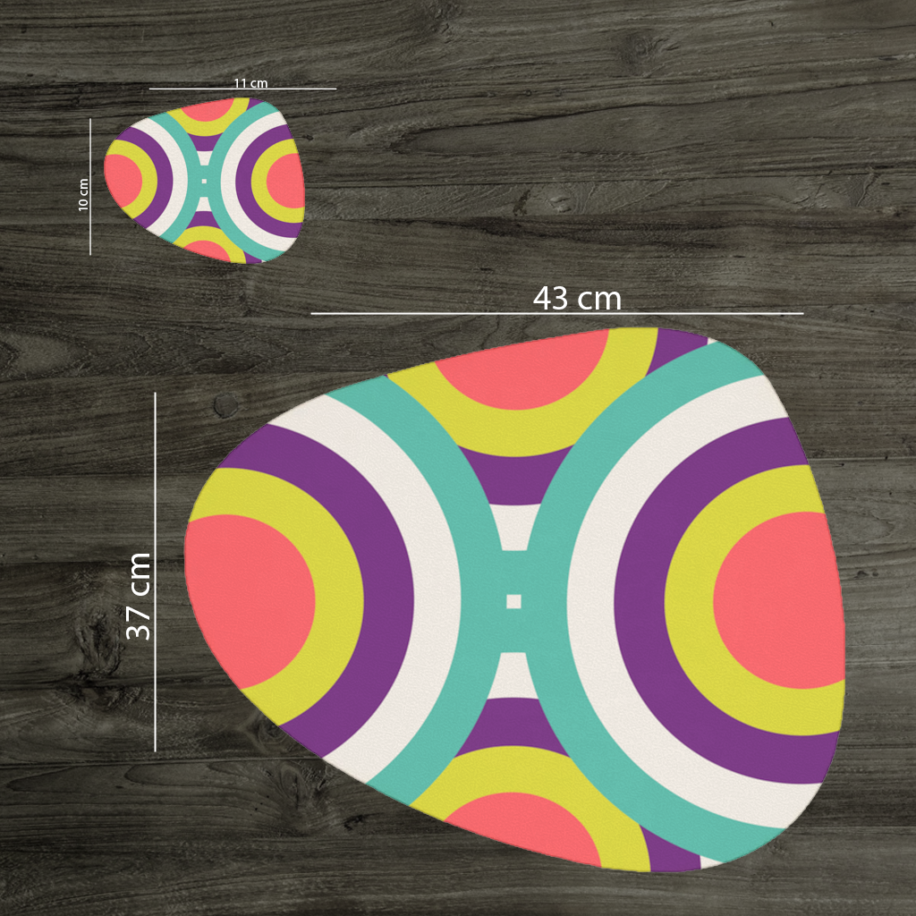 Geometrik Retro Daire Deseni Turkuaz Mor Servis Tabağı Altlığı (12 Adet)
