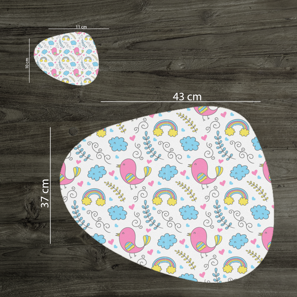 Cute Pink Bird and Rainbow Kids Pattern Charger Plate Set 12 Pieces