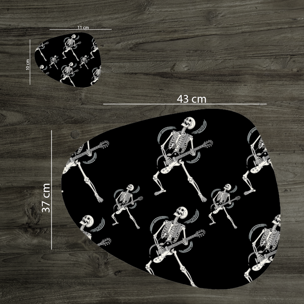 Rock Guitar Playing Skeleton Pattern on Black Charger Plate Set 12 Pieces