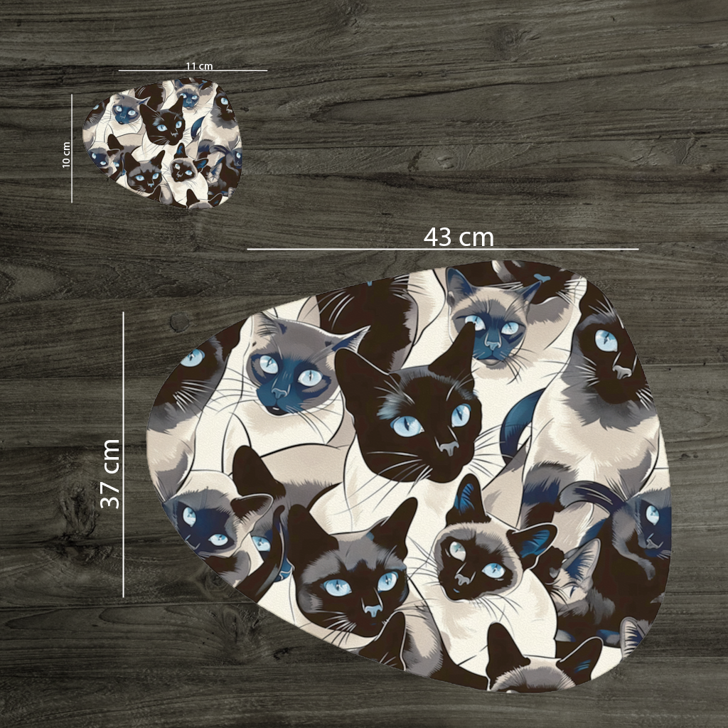 Blue Eyed Siamese Cat Elegant Illustration Pattern Charger Plate Set 12 Pieces